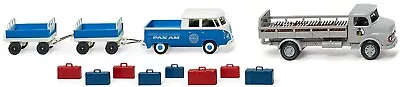 WIKING HO 1/87 PAN AM Airport Service Set: Beverage Truck Luggage VW Micro Bus • $123.33