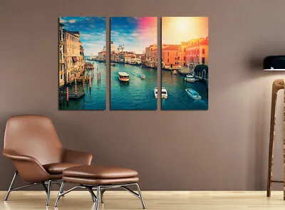 Venice Italy Grand Canal At Night View 3 Panel CANVAS Print WALL ART Picture Hom • $19