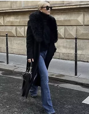 $158.57 • Buy Nwt Zara Black Long Wool Blend Coat With Faux Fox Fur Lapel Ref 8551/744   Xxl