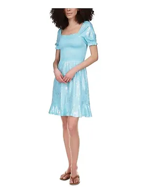 MICHAEL KORS Women's Aqua Unlined Ruffle Hem Pouf Sleeve Peasant Dress Size S • $21