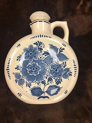 Blauw Delfts Royal Disrel Hand Painted Holland Moon Jug Corked Lid Blue & White • $35