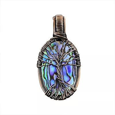 Abalone Shell Jewelry Copper Friend Gift Wire Wrapped Tree Of Life Pendant 2.36  • $21