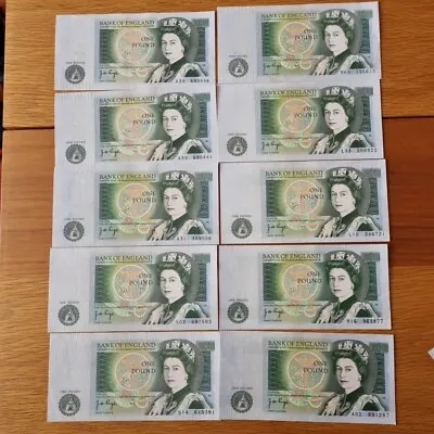 10 X Old £1/one Pound Note. JB Page. UNC. • £15