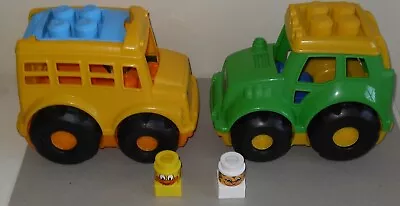 MEGA BLOK 2 Toy Vehicles School Bus & Tractor W/2 MEGA Blok People • $5.99