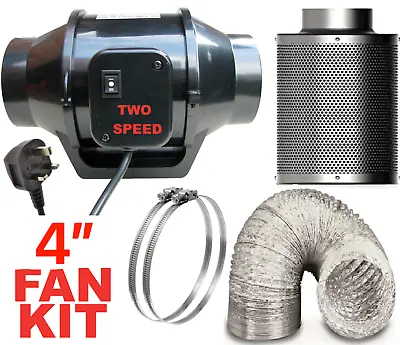 Hydroponics Carbon Filter Extractor Fan Kit Set 4   Inch 5  Inch + 5m Ducting • £74.95