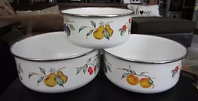 Set Of 3 Tableworks Unlimited Fruit Theme Metal Enamel Mixing Bowls - Vintage • $22.49