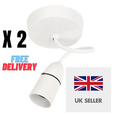 £7.99 • Buy Pendant Light Fitting White Ceiling Rose &  Lamp Holder & 6 Inch Cable Pack Of 2