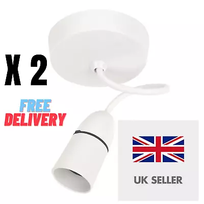 £7.99 • Buy Pendant Light Fitting White Ceiling Rose &  Lamp Holder & 6 Inch Cable Pack Of 2