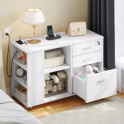 3 Drawer File Cabinet Lateral Filing Cabinet Organizer With Open Storage Shelf • $108.99