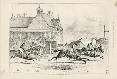 HORSE RACING MIDDLE PARK PLATE NEWMARKET PAST THE POST ANTIQUE 1879 PRINT  B10 • £5.99
