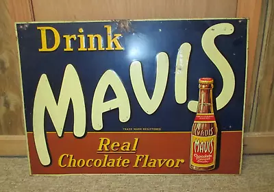 Rare/Vintage MAVIS Chocolate Drink Soda Sign Embossed W/40s Bottle WOW ~ LQQK! • $102.50