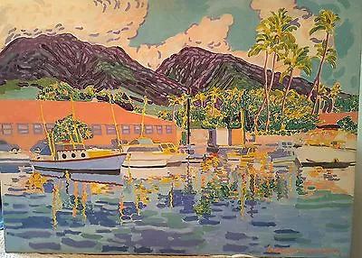 Joyce Schaunaman LAHAINA HARBOR Original Oil Maui Artist • $1800