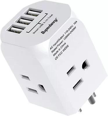 Multi-Plug Outlet Extender Power Adapter Cube Charger Wall Plug Splitter 3 USB • $16.89