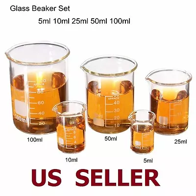 1Set Low Form Glass Beaker 5 10 25 50 100ml Borosilicate Measuring Lab Glassware • $8.95