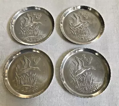 Set Of 4 Vintage Aluminum Mallard Ducks Coasters. 3.25  Dia. • $5.95