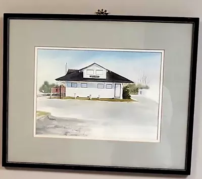 Vintage Mary Ellen Golden Watercolor Painting Of Train Depot Of Wallace NC • $175