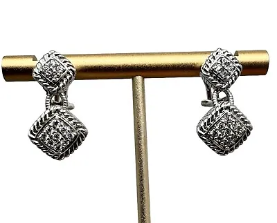 Judith Ripka Earrings Sterling Silver 925 CZ Cushion Drop Earrings Dangle • $69.99