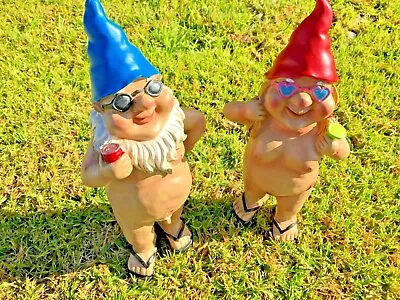 2x 29cm Nudist Garden Gnome Naughty Naked Body Standing Drinking Ornament Statue • $49.99