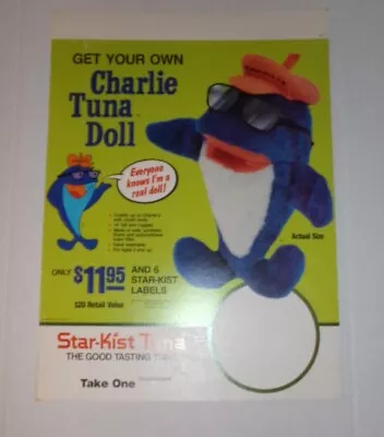 Vintage Charlie The Tuna 13  Plush Starkist Foods 1983 Advertising Store Sign Ad • $49.99