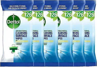 £19.99 • Buy 6 X Dettol Bio Antibacterial Large Surface Cleaning 126 Wipes - Total 756 Wipes