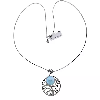 New MarahLago Zara Silver Larimar Sapphire Circle Pendant Necklace $588 • $175