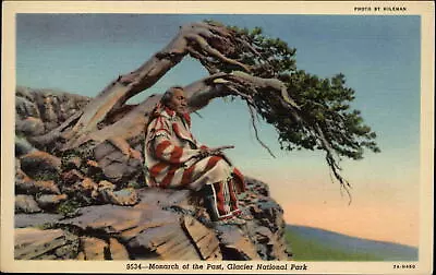 Glacier Natl Park Montana Indian Man Ethnic Dress Blanket Coat Vintage Postcard • $8.49