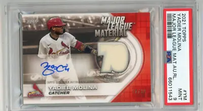 Yadier Molina 2021 Topps Major League Material Auto Autograph Jersey PSA 9 • $275