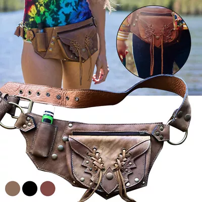 Medieval Gypsy Bohemian Pouch Bag Pocket Belt Leather Cosplay Punk Wallet • $34.84