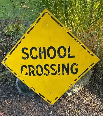 Vintage Metal Aluminum School Crossing Sign Yellow • $39.95