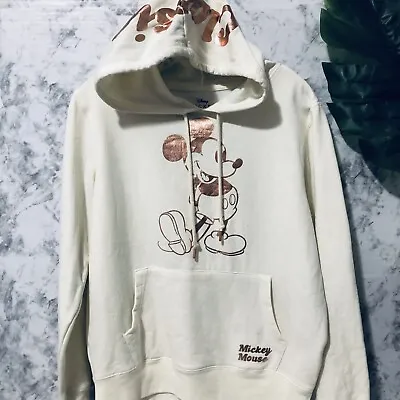 Disney Classic Mickey Mouse Hoodie Girls Size Large 11-13 Ivory Rose Gold • £19.98