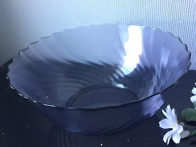 Large Glass Bowl Arcoroc Purple Tall Wavy Edge Dish Serving Salad Bowl Kitchen • £10