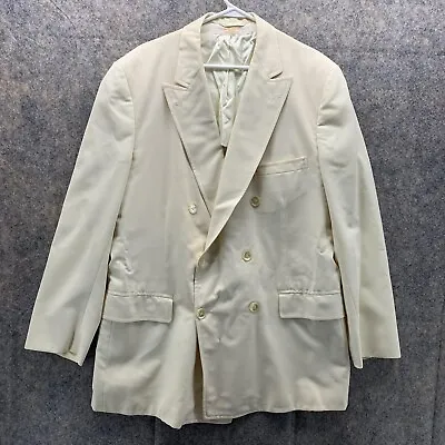 Brooks Brothers Blazer Men 45L Beige Jacket Suit 2 Buttons Vintage 80s Dress • $39