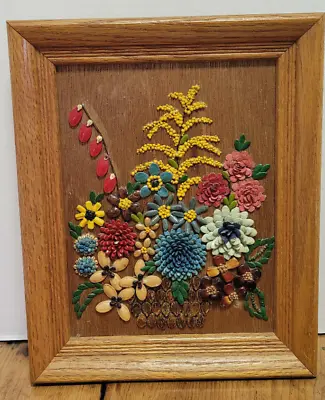 Hand Made Folk Art Mosaic Flower Basket Grain Bean Framed Art OOAK • $19.14