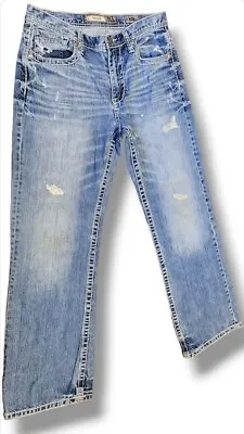 BKE Men's Jeans 32 R 32x31 Regular Straight Tyler Blue Denim Buckle Distressed • $32.49