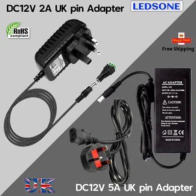 24/60W AC/DC12V 2/5A Power Supply Adaptor 3PIN UK Plug For LED Lights Strip • £8.89