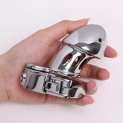 Stainless Steel Metal Click&Lock Male Chastity Device Cage Adjust Ring Penis SM • £23.99