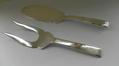 £129 • Buy Art Deco Sterling Silver Pie/Cake Server & Fork Walker & Hall, Nile Pattern 1950