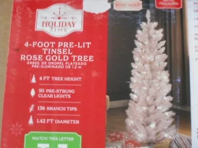 4 FT ROSE GOLD Christmas Tinsel Tree 50 Clear Lights 136 TIPS  New • $28.79