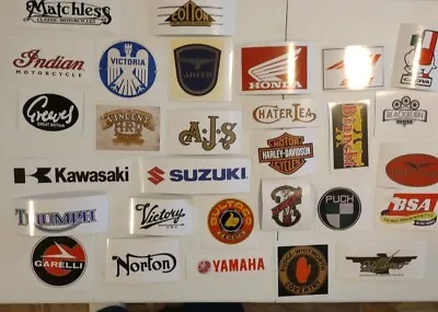 Lot 29 Vintage Motorcycles Decals Sticker Honda Indian  BSA Victoria Harley  • $24