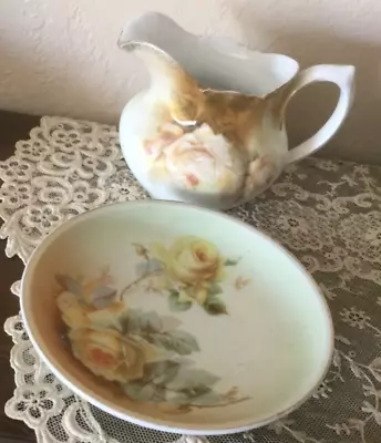 Pitcher And Wash Bowl Set Made In Germany Vintage Floral RARE Unique 70's • $32