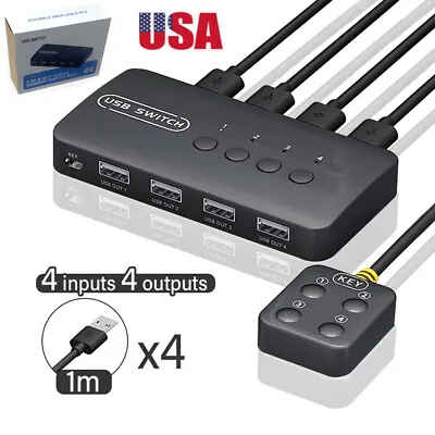 US USB KVM Switch 2X4/4X4 USB2.0 Hub For Computer Keyboard Mouse Printer Monitor • $20.79