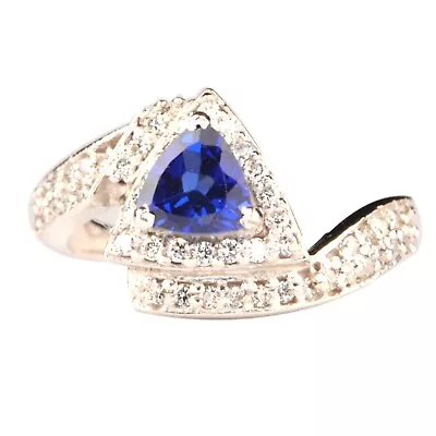 925 Sterling Silver 2.40Ct Trillion Cut 100% Natural Blue Tanzanite Women's Ring • £0.01