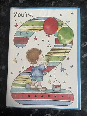 Age 2 Male Birthday Card 2nd Boy Painting Stars Stripes Balloons • £2.50