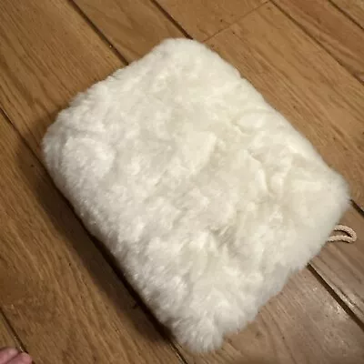 Vintage Faux Fur Hand Muff Warmer Ivory Satin Lining With Zipper Pocket • $24.99