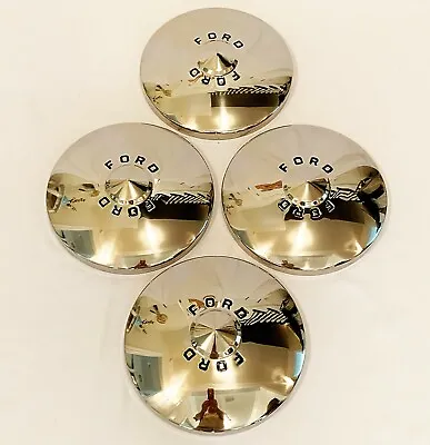 1949-50 Ford Hub Caps - Deluxe Style With Painted Letters- Pol S/S- (Set Of 4) • $239.95