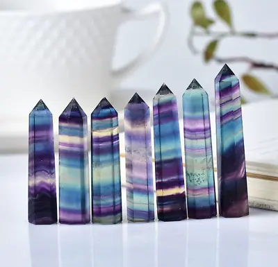 Natural Rainbow Fluorite Quartz Crystal Wand Point Healing Stone 4-5 5-6 6-7CM • £4.69