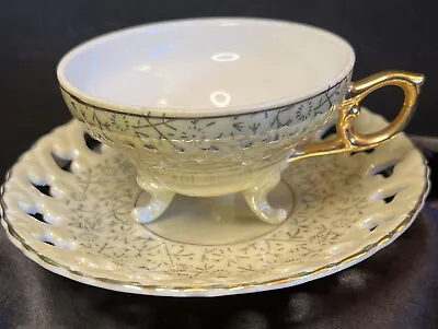 Japan Tea Cup And Saucer Open Edges  Footed Teacup 3 Legged Japan Full Size  • $23.75