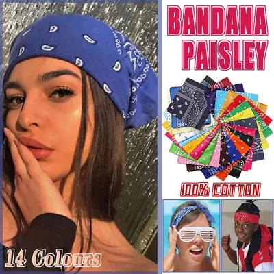 BANDANA Paisley & Plain 100% COTTON Head Wrap Head Wrap New Summer Scarf Snood • $2.63