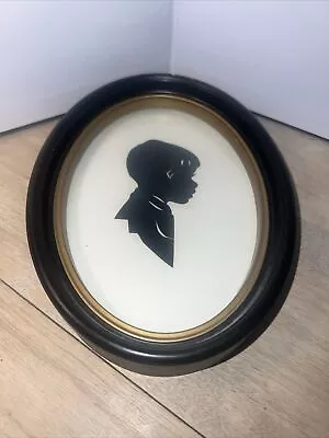 Vintage Silhouette Picture Portrait In Oval Frame Child Black And White • $14.99