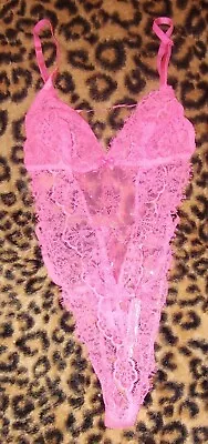 Victorias Secret Very Sexy Hot Pink Bodysuit Thong G-string Tie Ribbon Lingerie  • $26.99